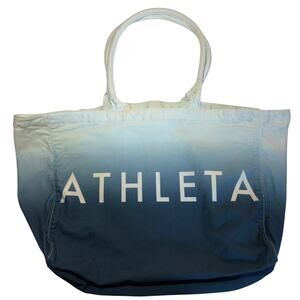 ATHLETA Canvas Tote Bag Ombre Blue Large Gym Travel Beach Shopping RN 54023